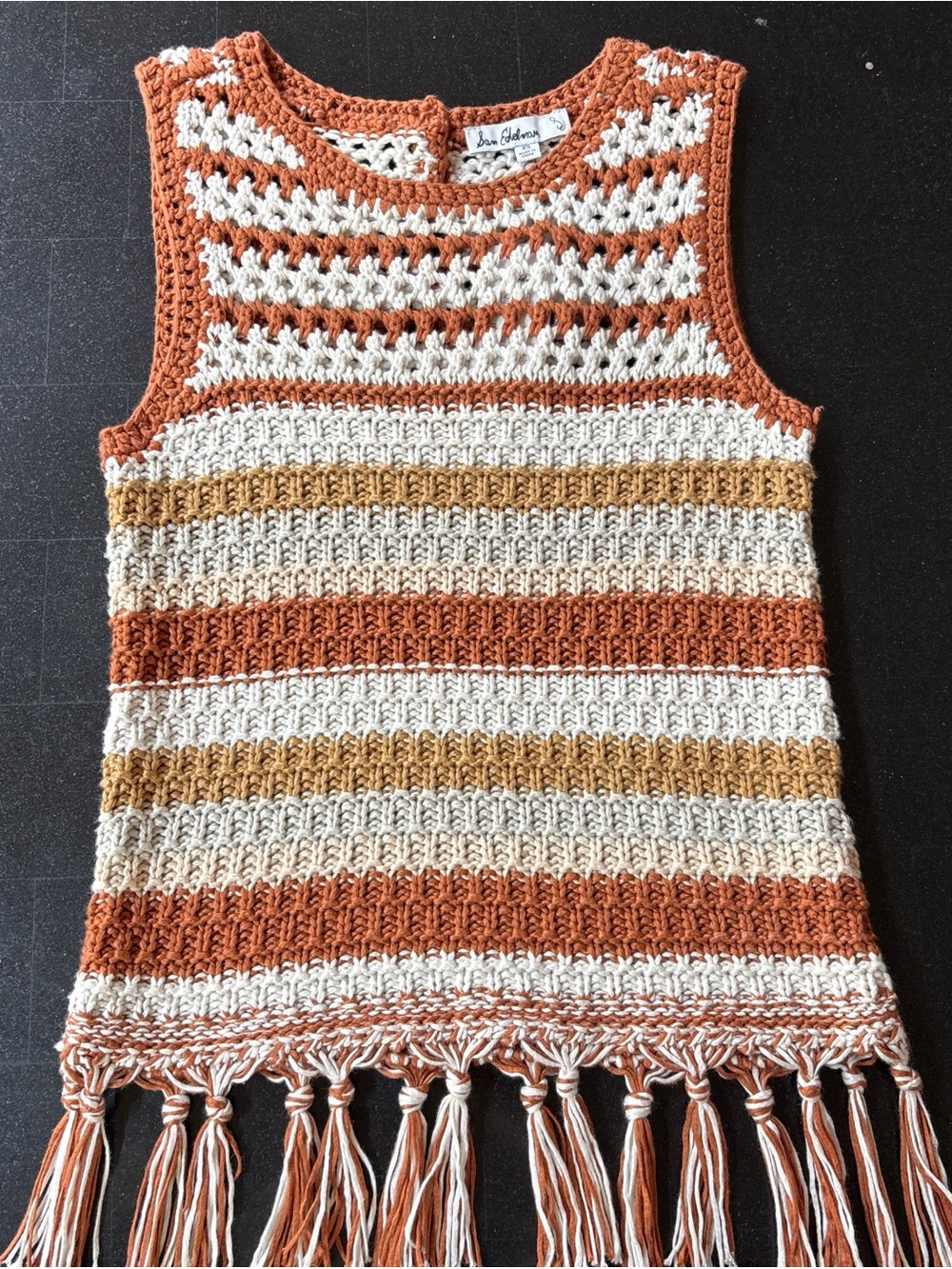 Sam Edelman Rust & Cream Crochet Fringe Tank